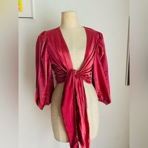Forever 21 Red Satin Tie-Front Top